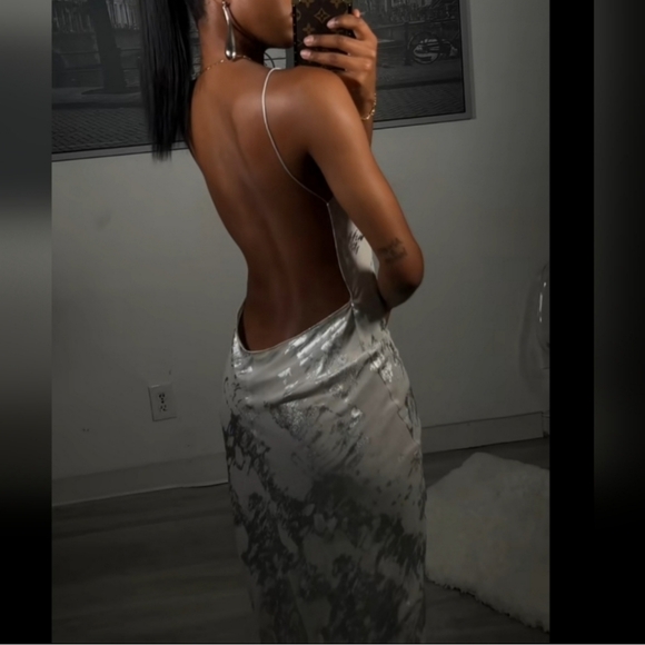 Zara Metallic Foil Slip Dress Maxi Size L - Picture 9 of 16